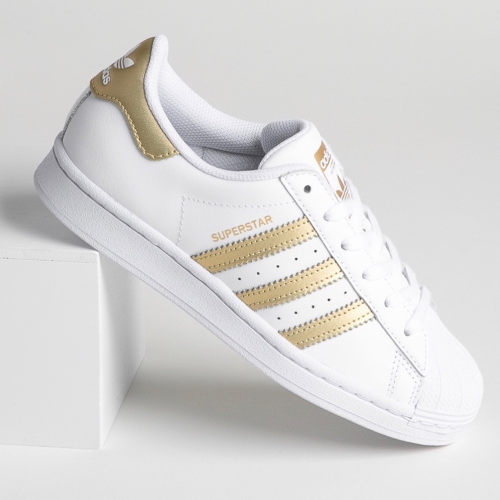 Adidas White Sneakers with Gold Details